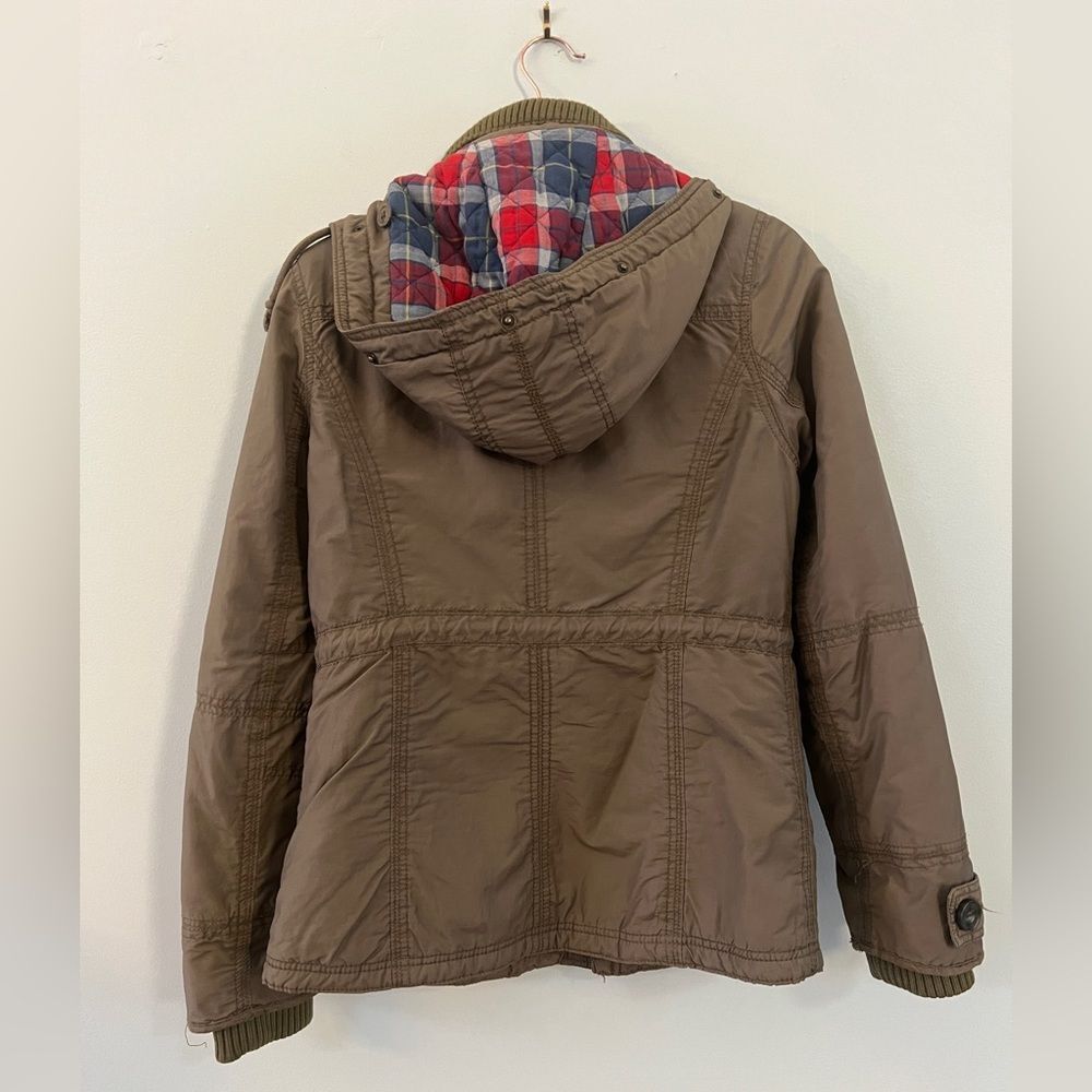 American Eagle Outfitters AEO Small Olive Green Military Jacket Zip Off Hood VTG - Picture 3 of 8